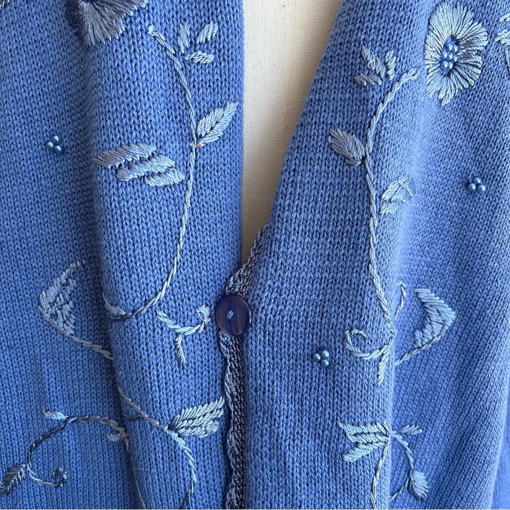 Extra Touch Women's Cardigan in Blue with Floral Embroidery - Picture 5 of 9